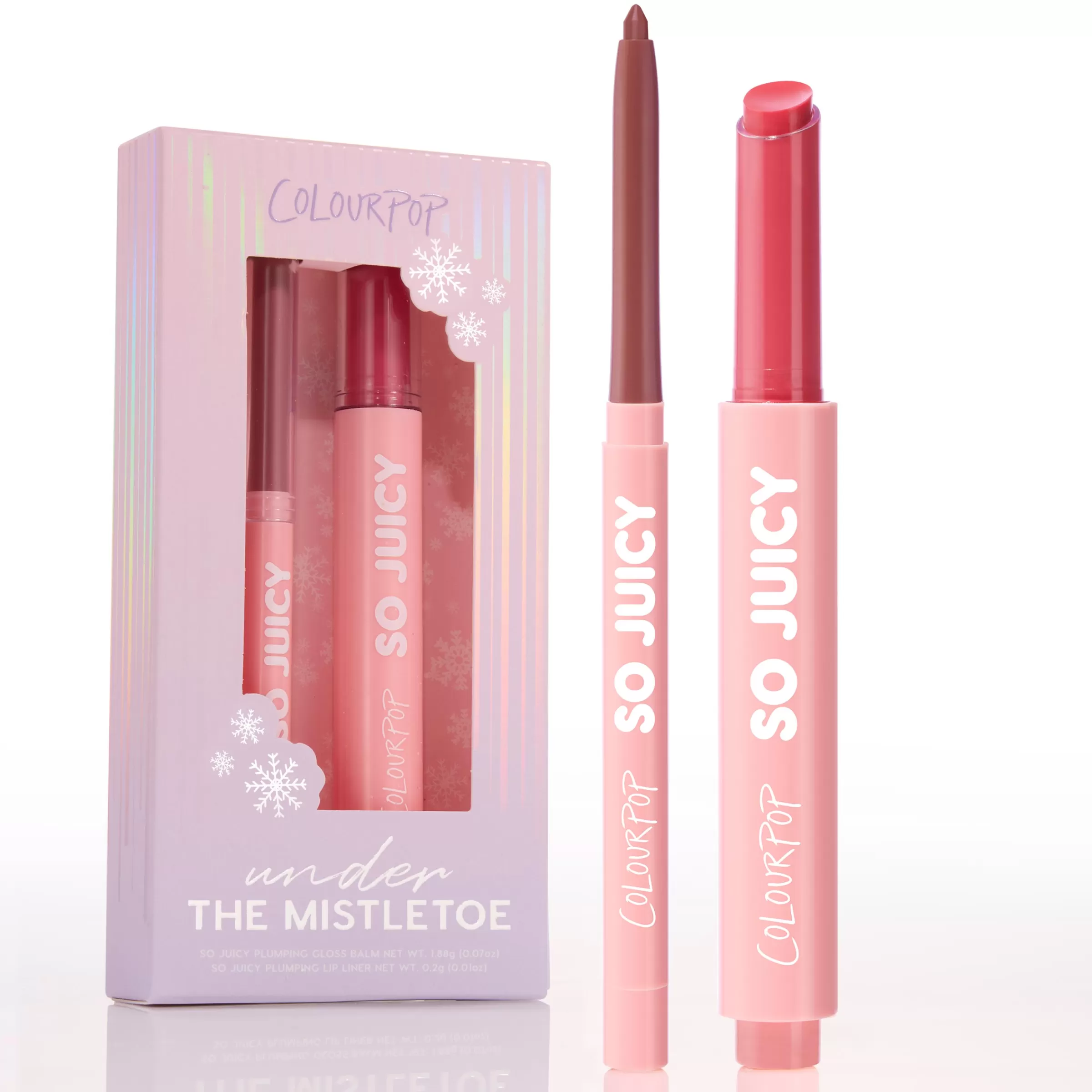 ColourPop Lip Gloss & Lip Oil | Lip Sets*Under the Mistletoe Pink plumping gloss balm & lip liner kit