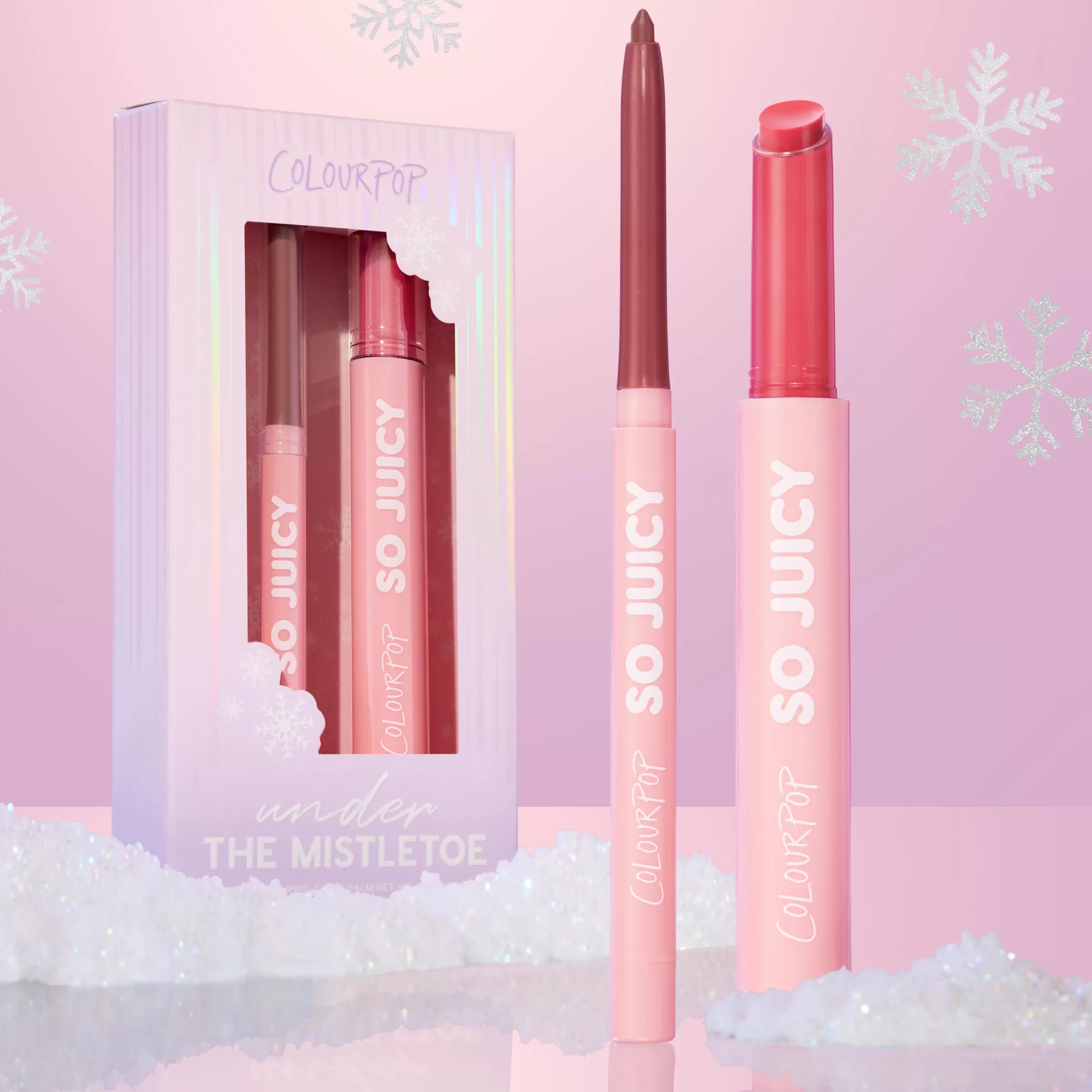 ColourPop Lip Gloss & Lip Oil | Lip Sets*Under the Mistletoe Pink plumping gloss balm & lip liner kit